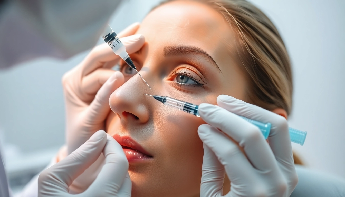 Botox Behandlung: Expert injecting in a sterile clinic environment for youthful facial rejuvenation.