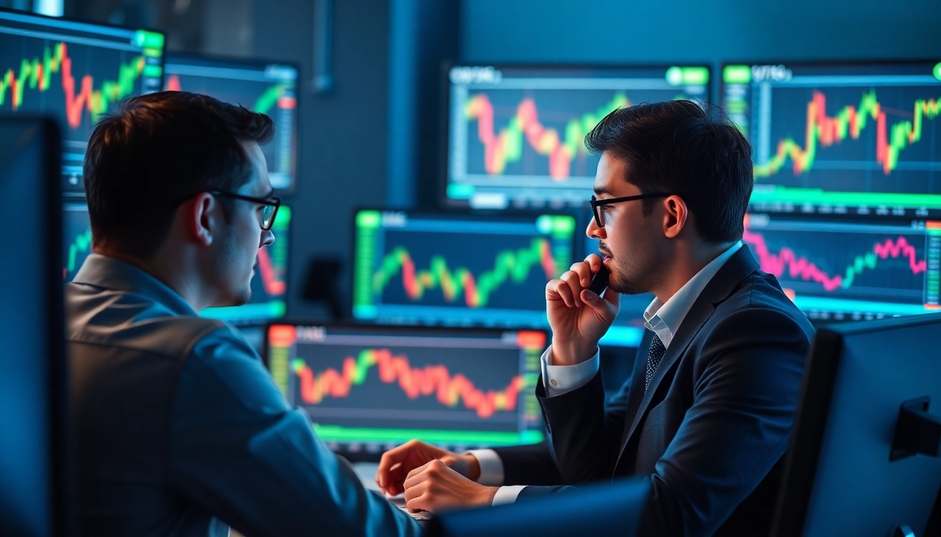 Professional Forex Broker UK analyzing financial charts on screens to ensure secure trading
