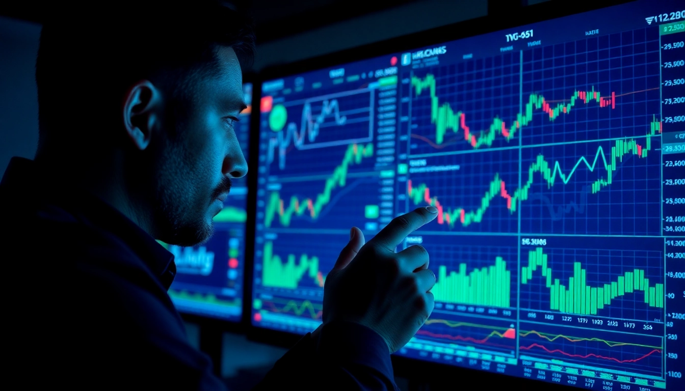 Trading view interface displaying real-time stock and crypto charts, highlighting trading